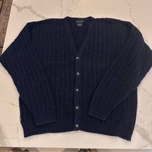 Vintage Hunt Club Navy Blue Cable Knit Cardigan Sweater Mens XL 90s Thick Tennis